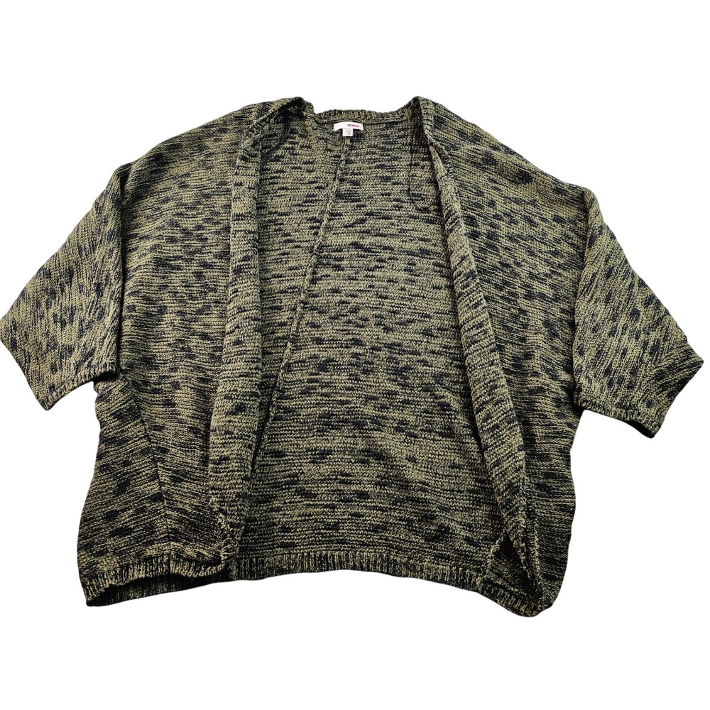 Bongo Cardigan Sweater Womens Large Green‎ Black Speckled Long Sleeve Open Front